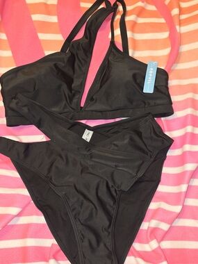 POPvil Black V-Plunge High-Waist Bikini Set